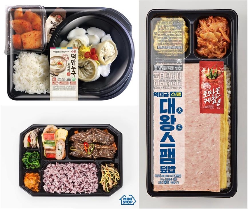 사골떡만두국도시락, 일품소갈비 도시락, 대왕 스팸 덮밥 도시락. (출처: 각 업체)